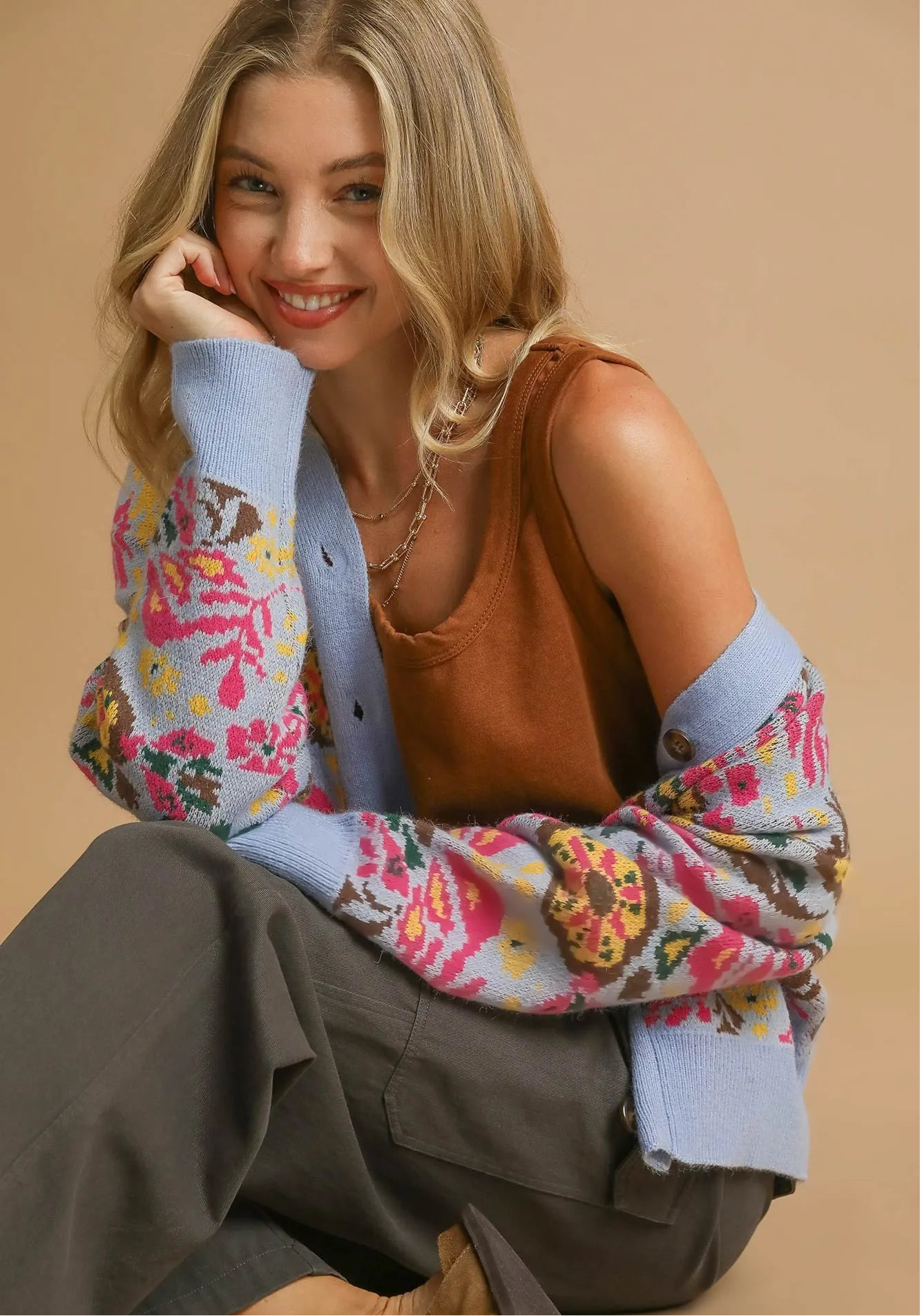 Floral Knit Button-Up Cardigan