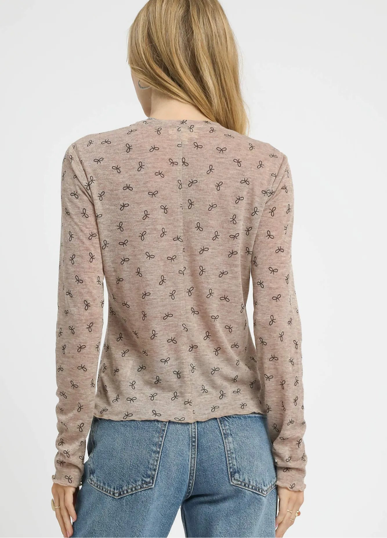 Bow Print Lightweight Knit Top