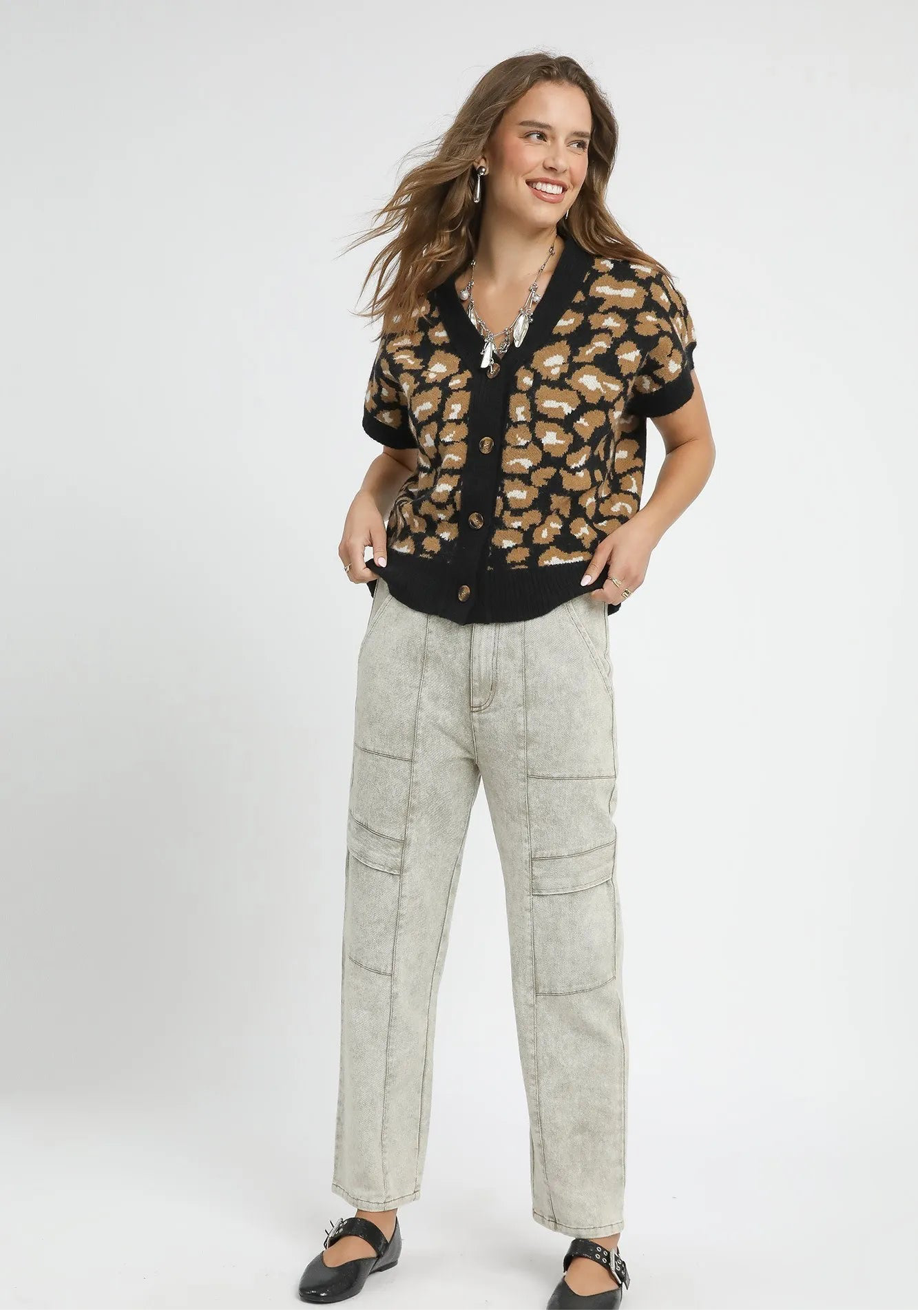 Leopard Button Down Short Sleeve Cardigan