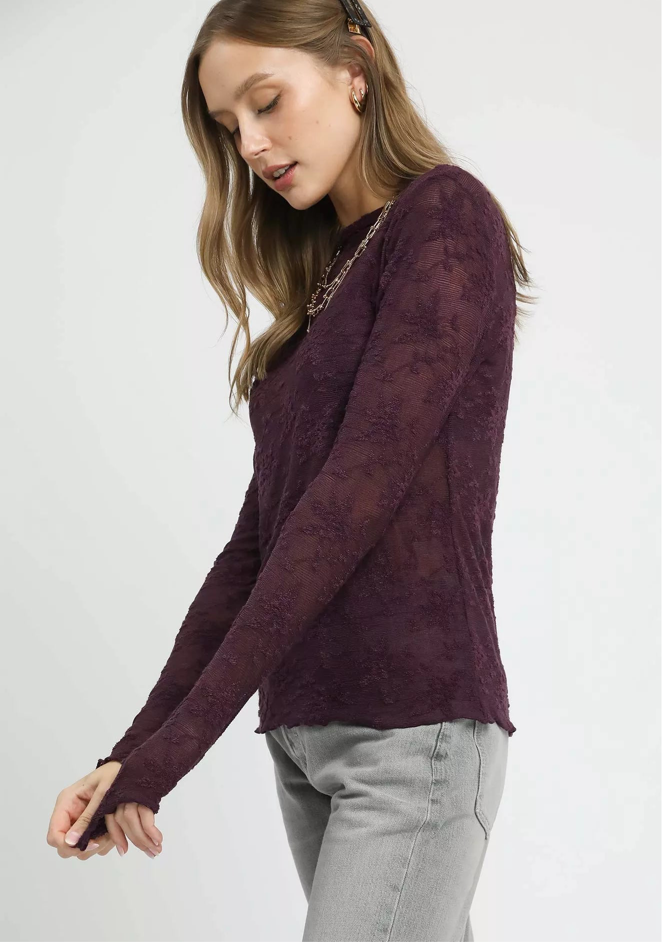 Lace Sheer Long Sleeve Top