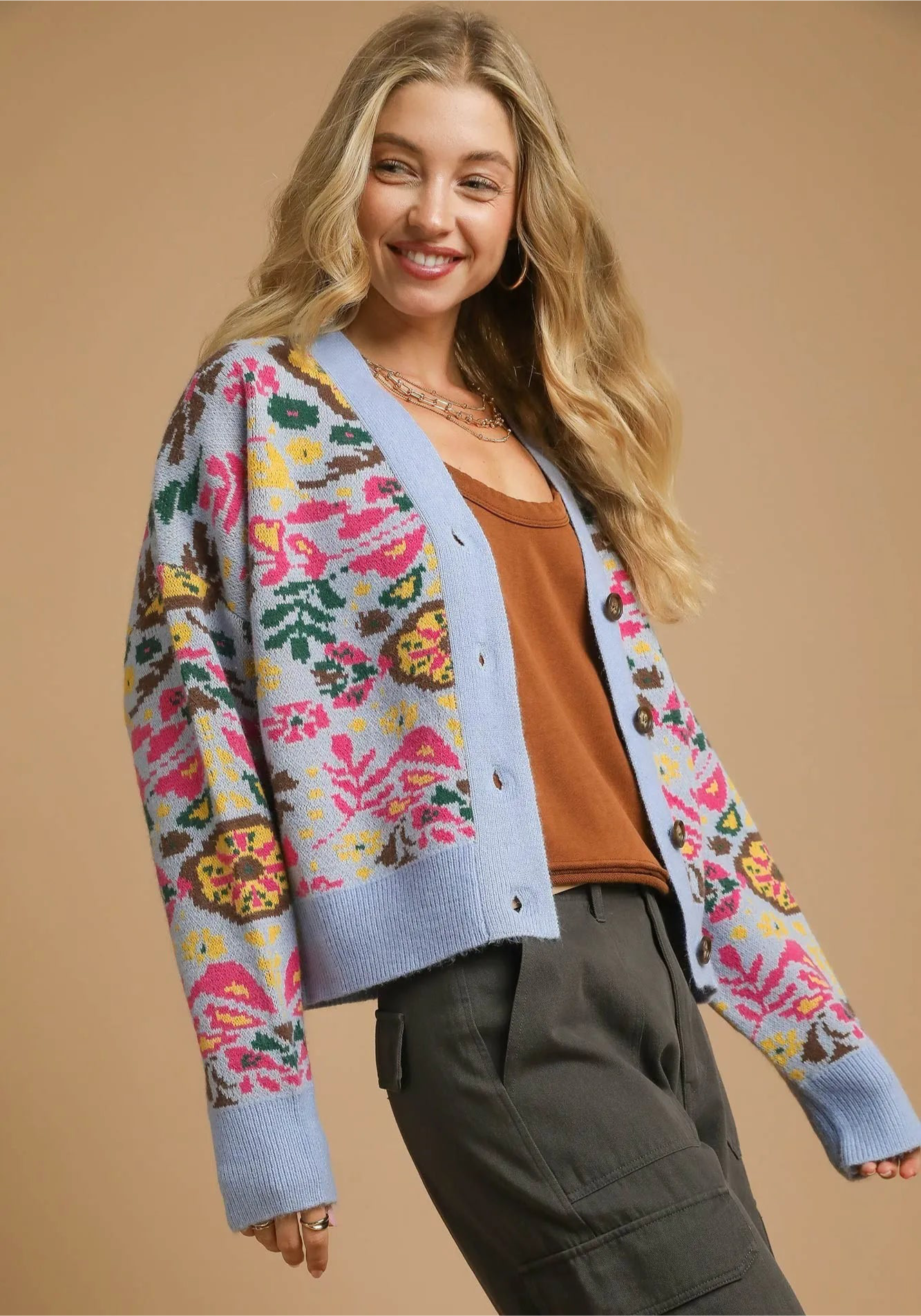 Floral Knit Button-Up Cardigan