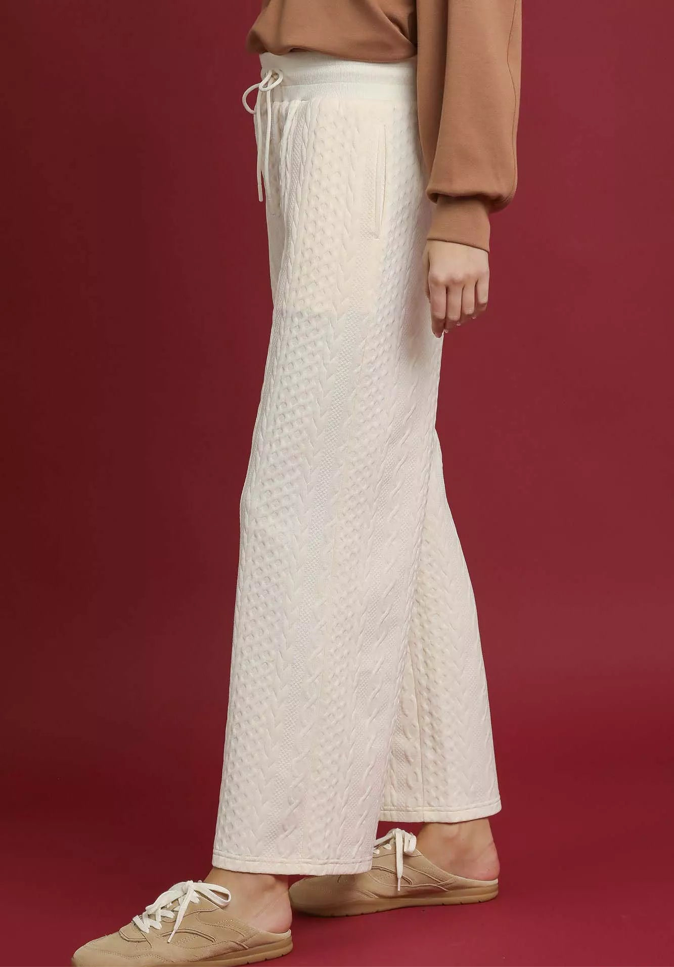 Cable Knit Textured Wide Leg Pants