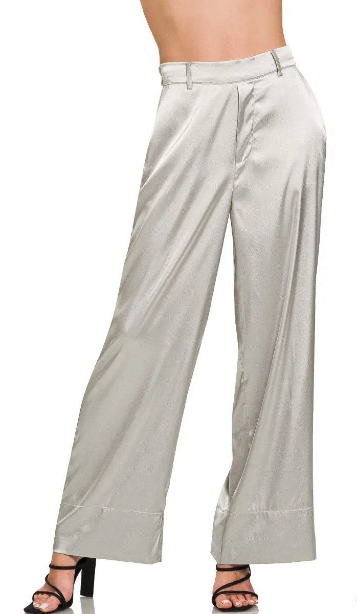 Zenana Wide-Leg Satin Pants