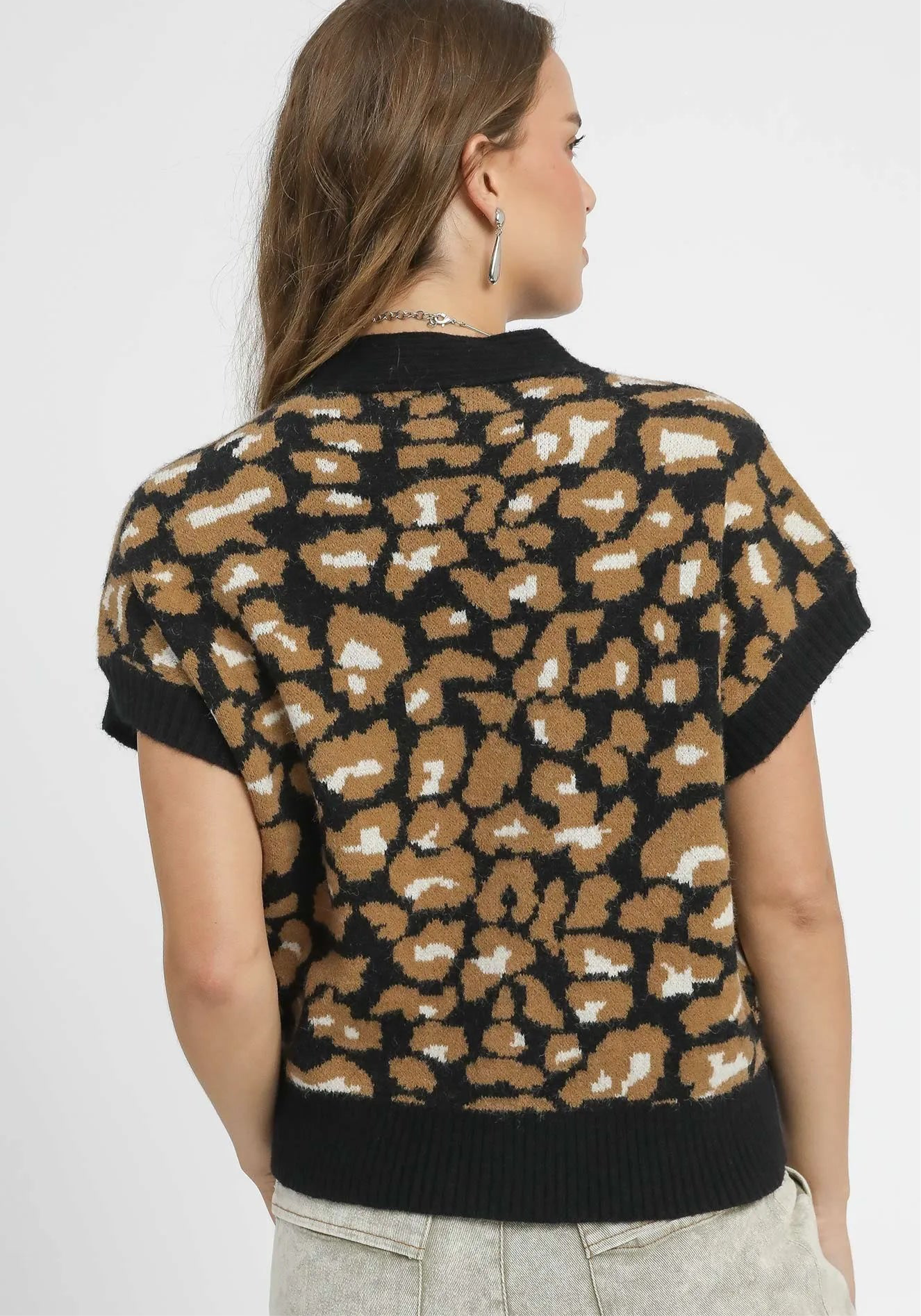 Leopard Button Down Short Sleeve Cardigan