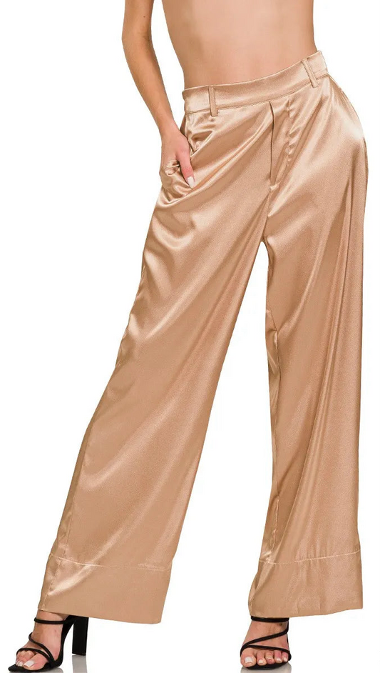 Wide-Leg Satin Pants