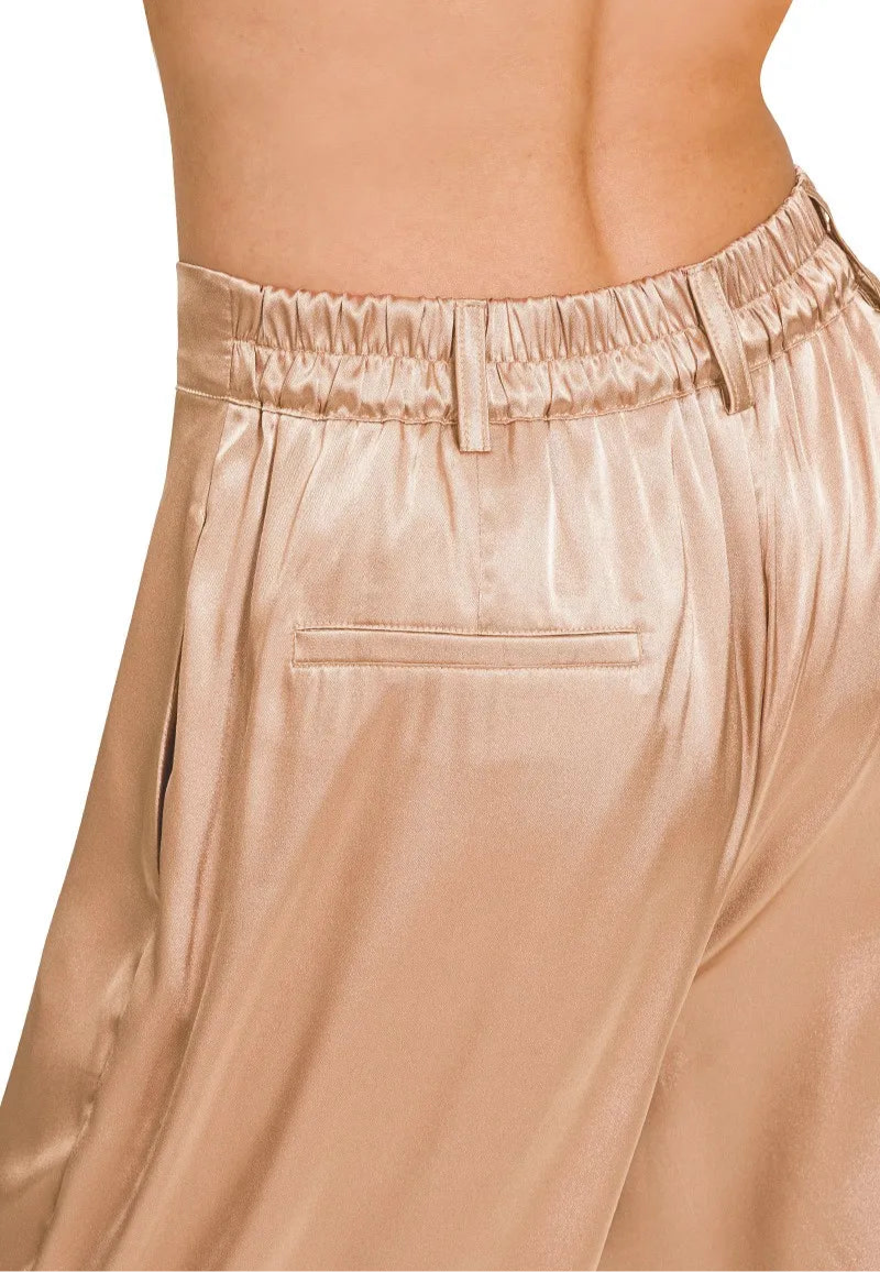 Wide-Leg Satin Pants