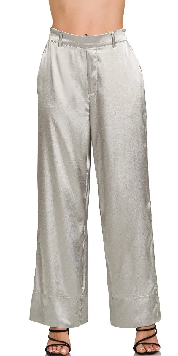 Zenana Wide-Leg Satin Pants