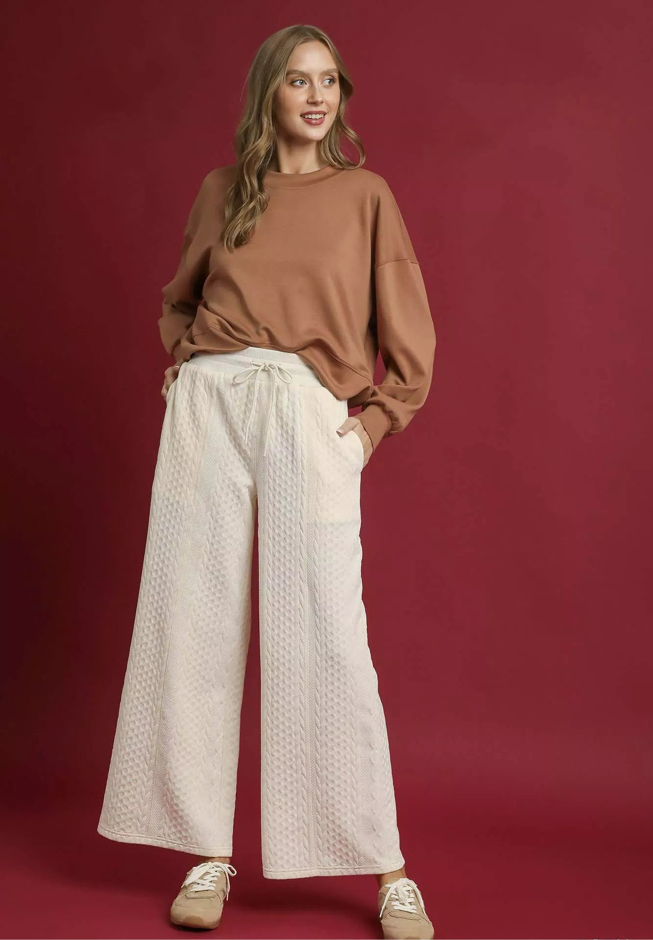 Cable Knit Textured Wide Leg Pants