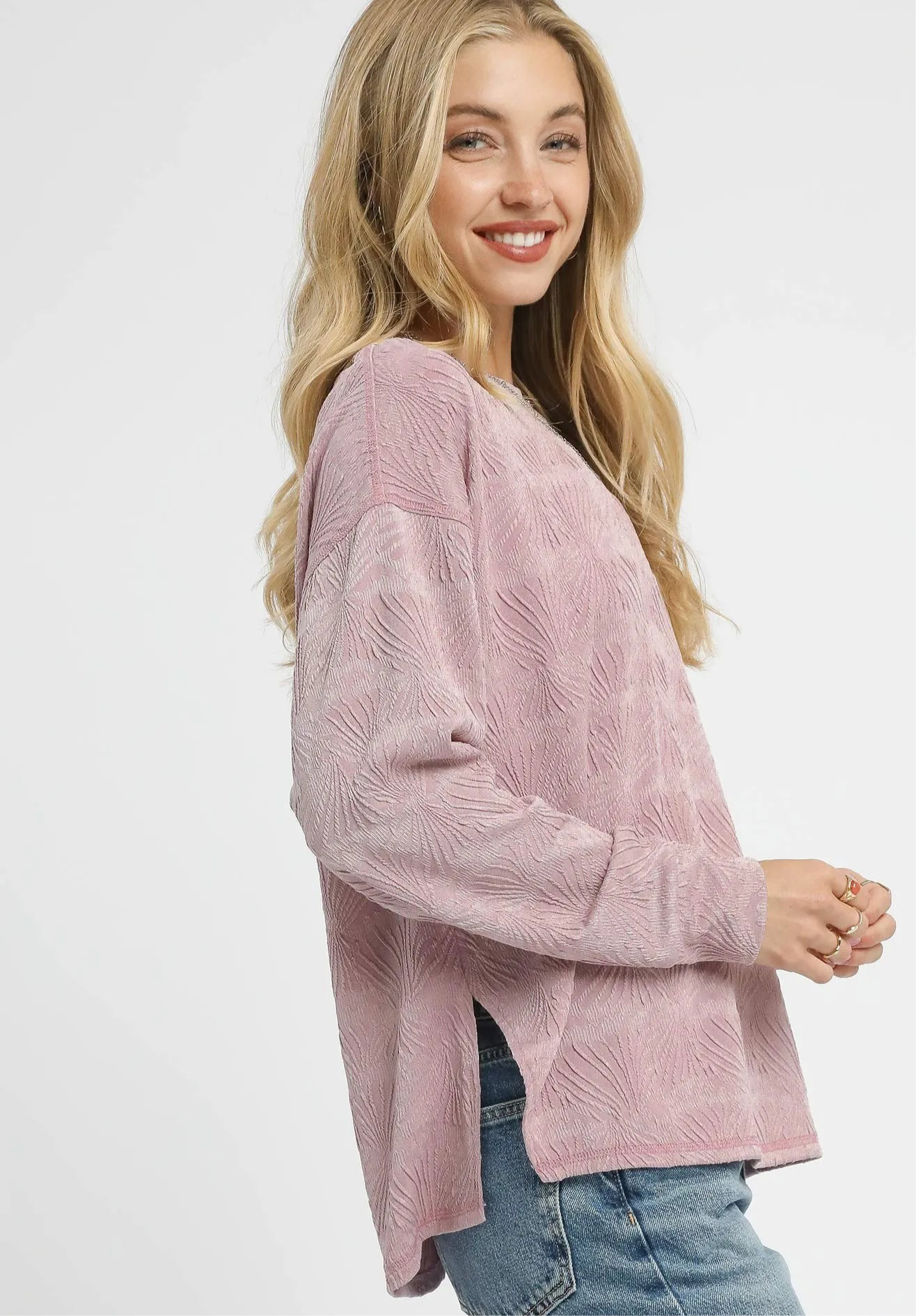 Textured Knit Long Sleeve Top