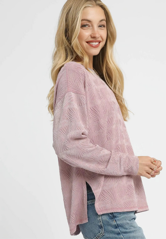 Textured Knit Long Sleeve Top