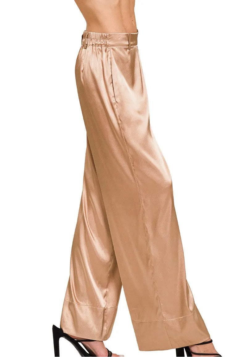 Wide-Leg Satin Pants