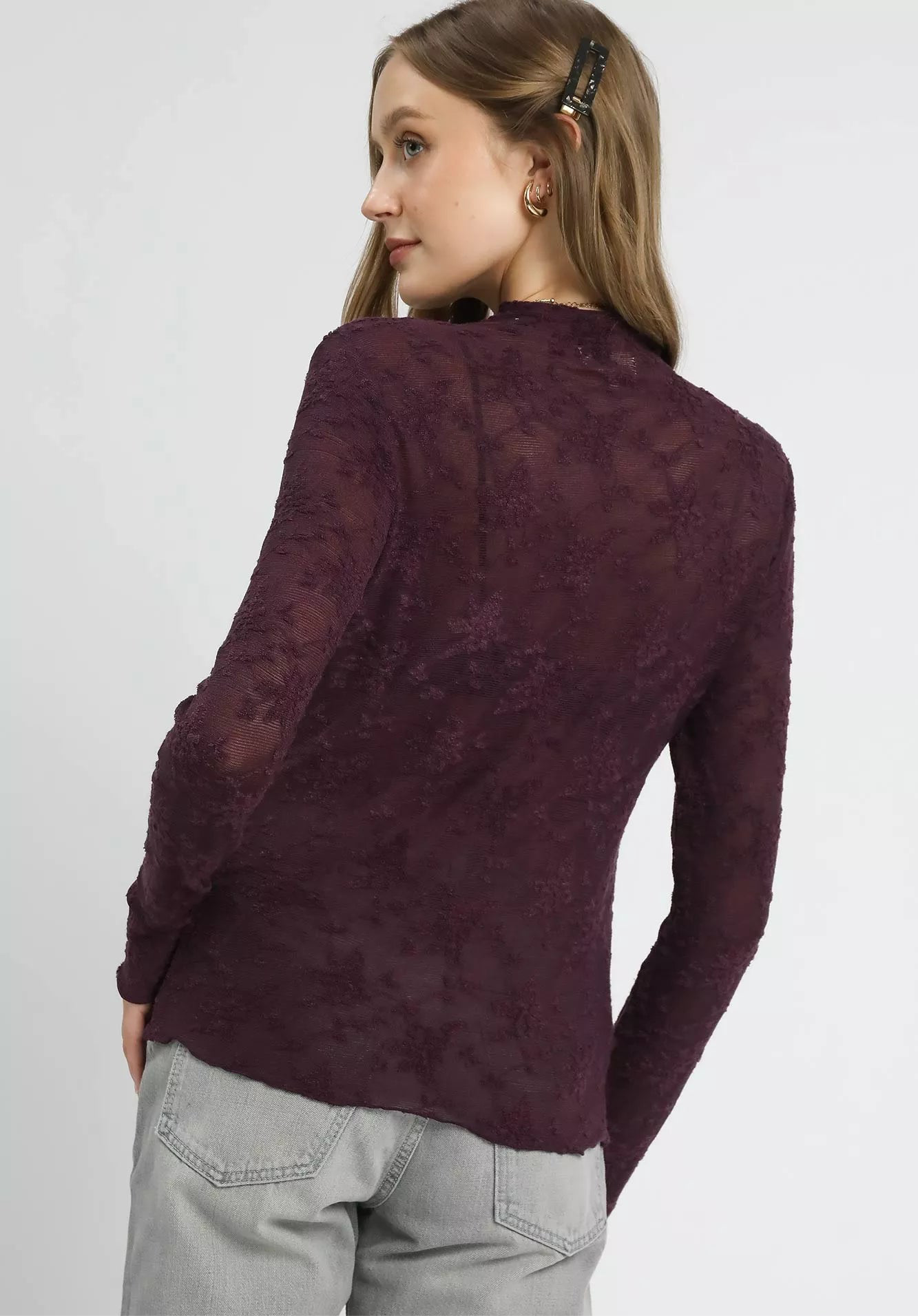 Lace Sheer Long Sleeve Top