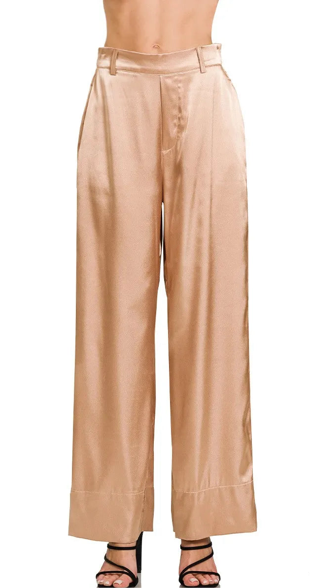 Wide-Leg Satin Pants