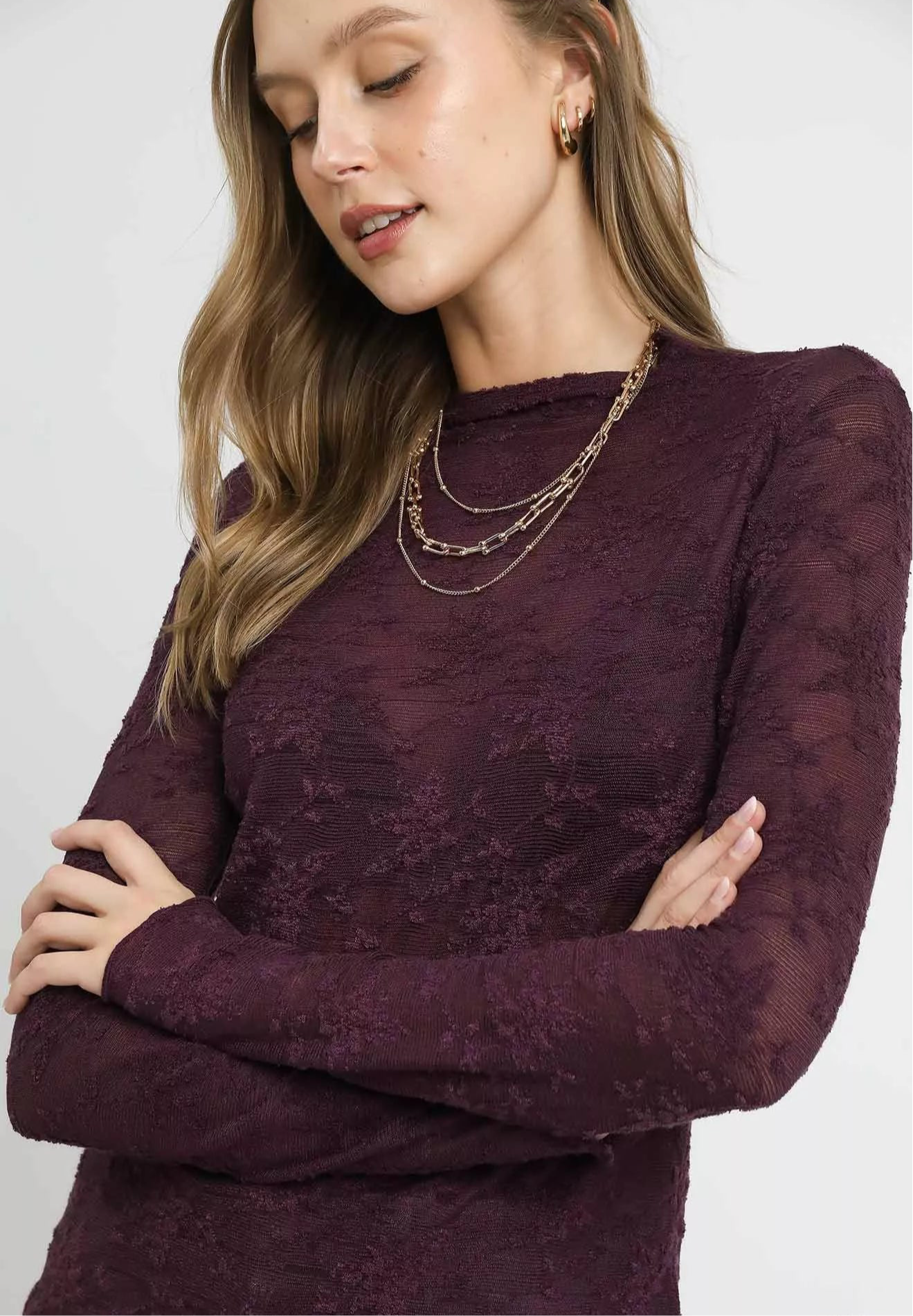 Lace Sheer Long Sleeve Top