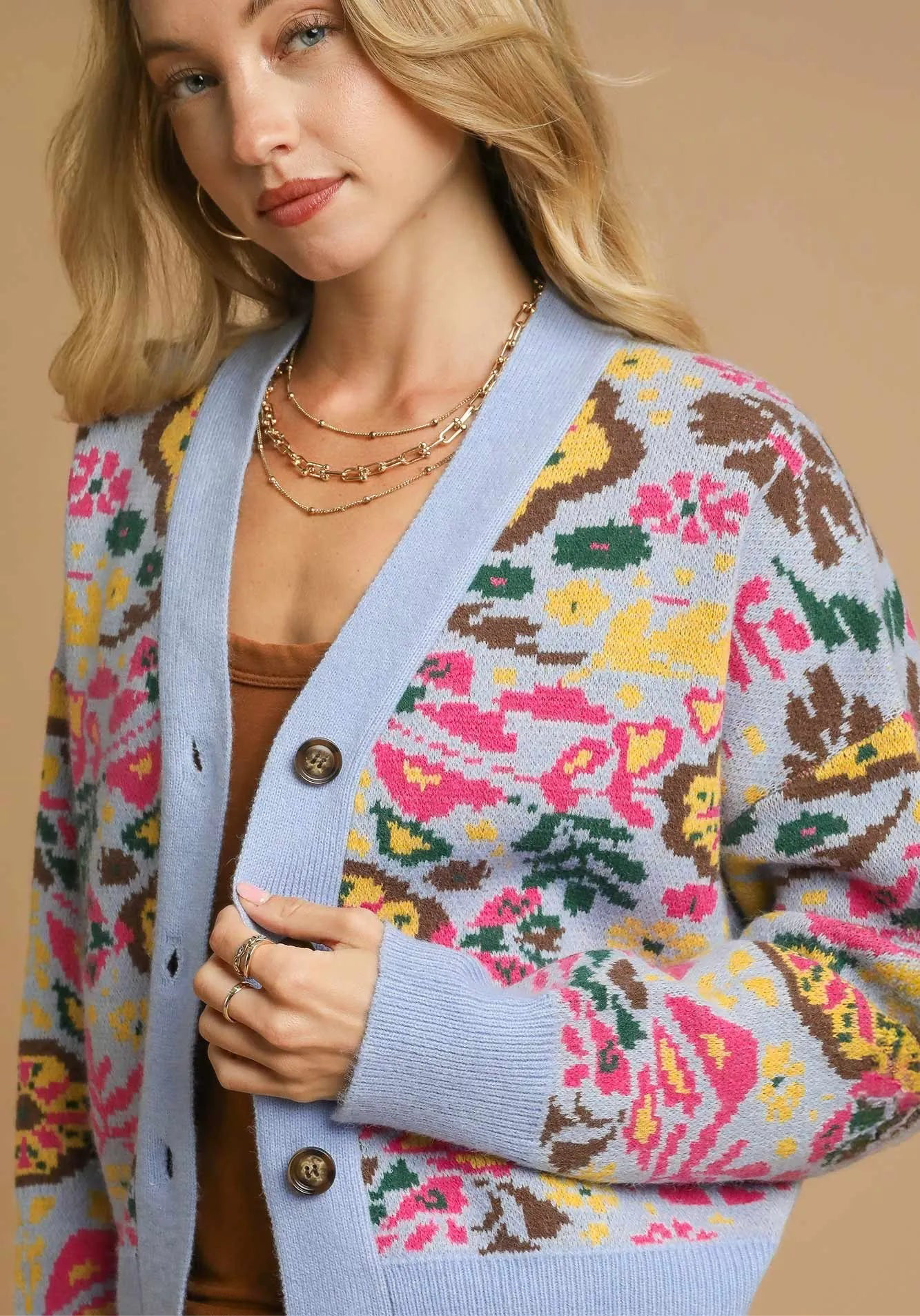 Floral Knit Button-Up Cardigan