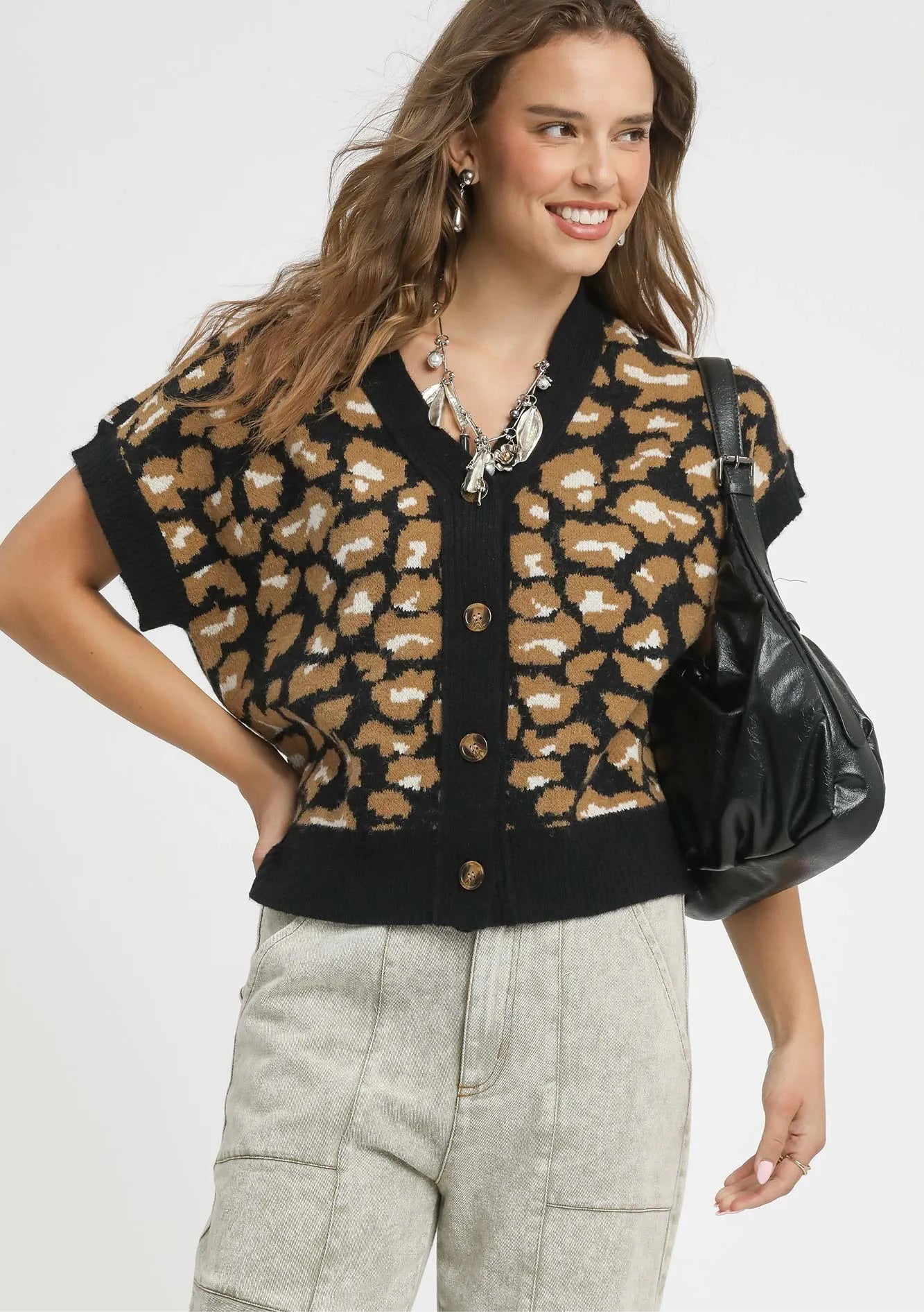 Leopard Button Down Short Sleeve Cardigan