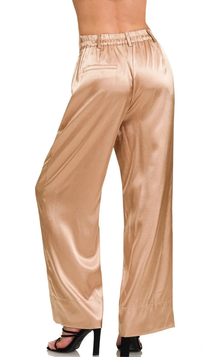 Wide-Leg Satin Pants