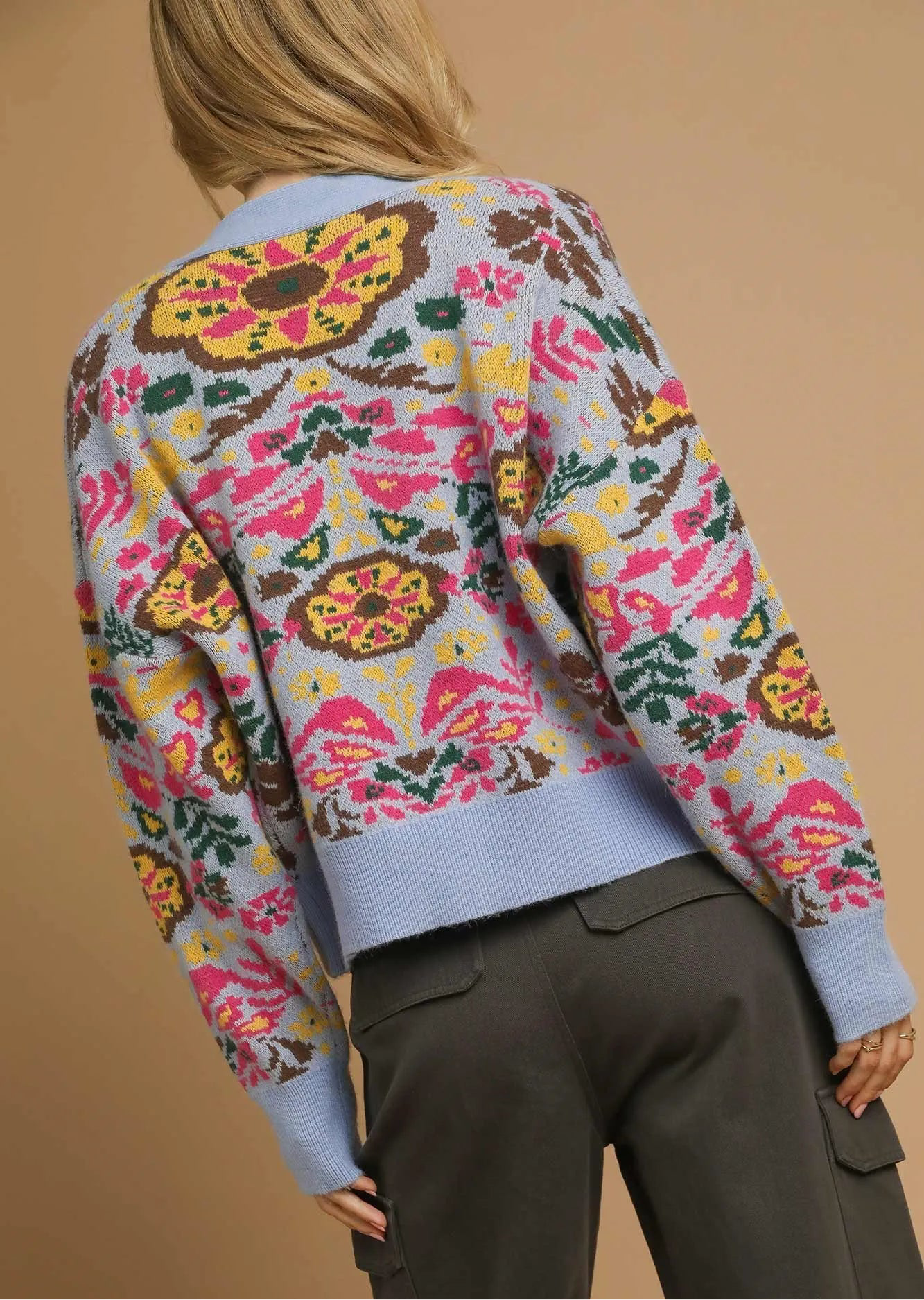 Floral Knit Button-Up Cardigan