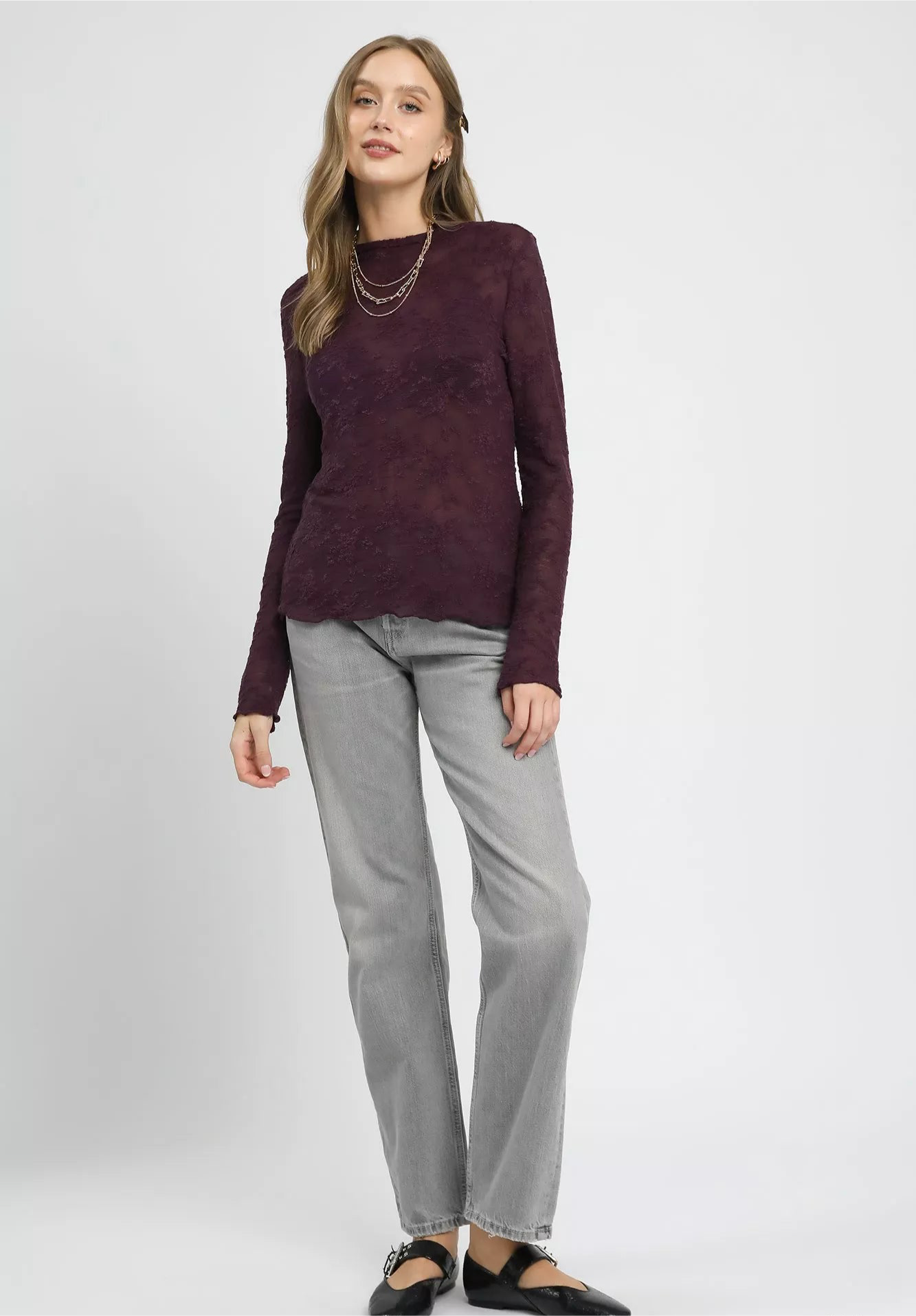 Lace Sheer Long Sleeve Top