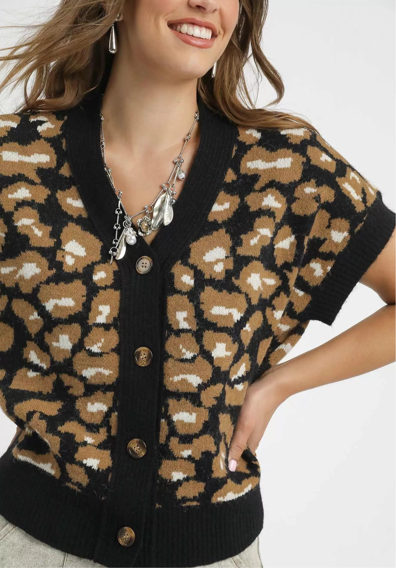 Leopard Button Down Short Sleeve Cardigan